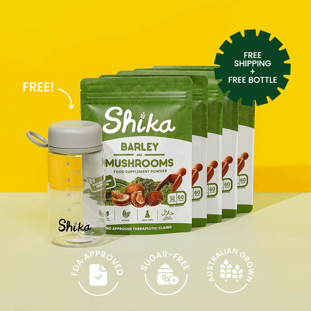 5-PACK BARLEY & MUSHROOMS FOOD SUPPLEMENT POWDER (1 FREE TUMBLER)